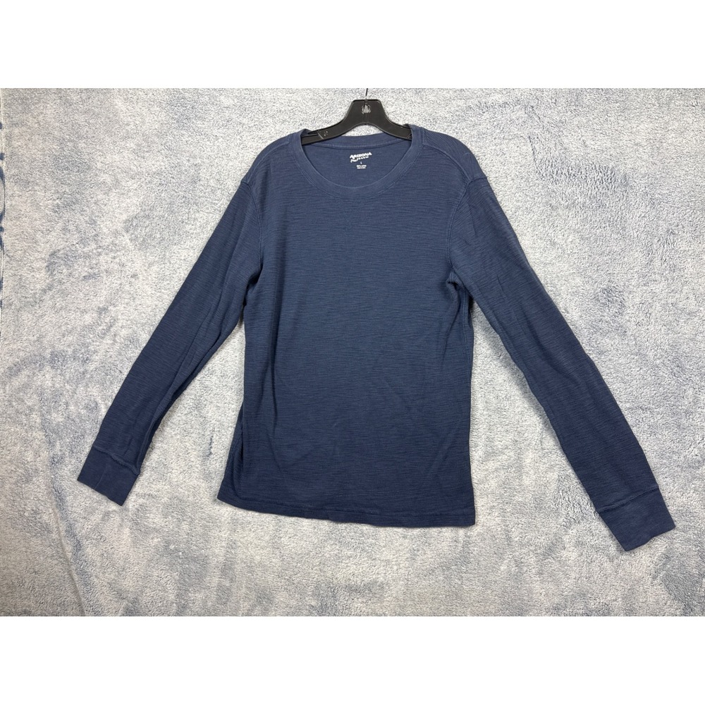 Arizona Mens L Blue Long Sleeve Waffle Knit Thermal Shirt Cotton Casual Basic